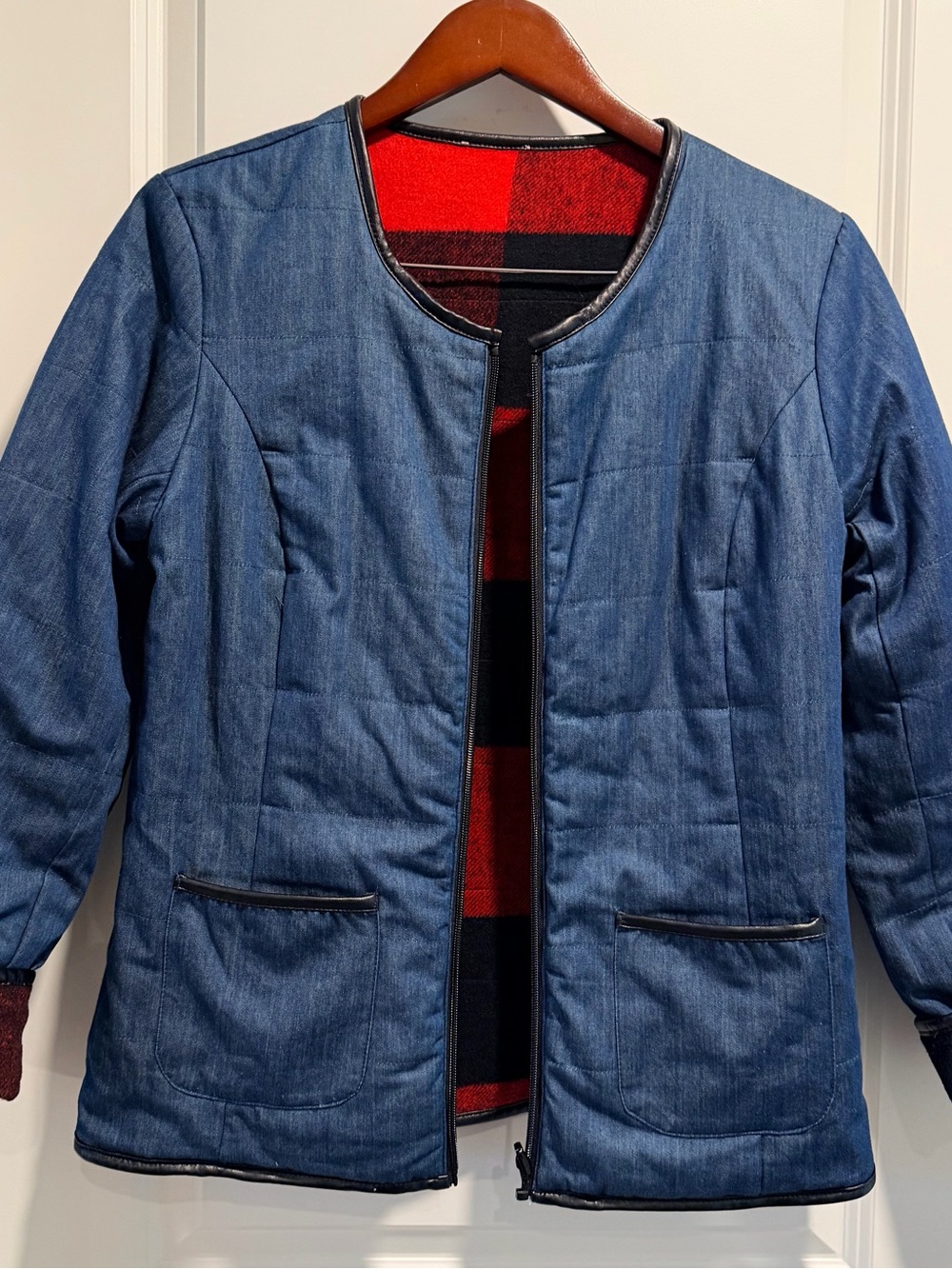 Tribal Jeans Women’s Reversible Denim & Buffalo Plaid Flannel Quilted Jacket S